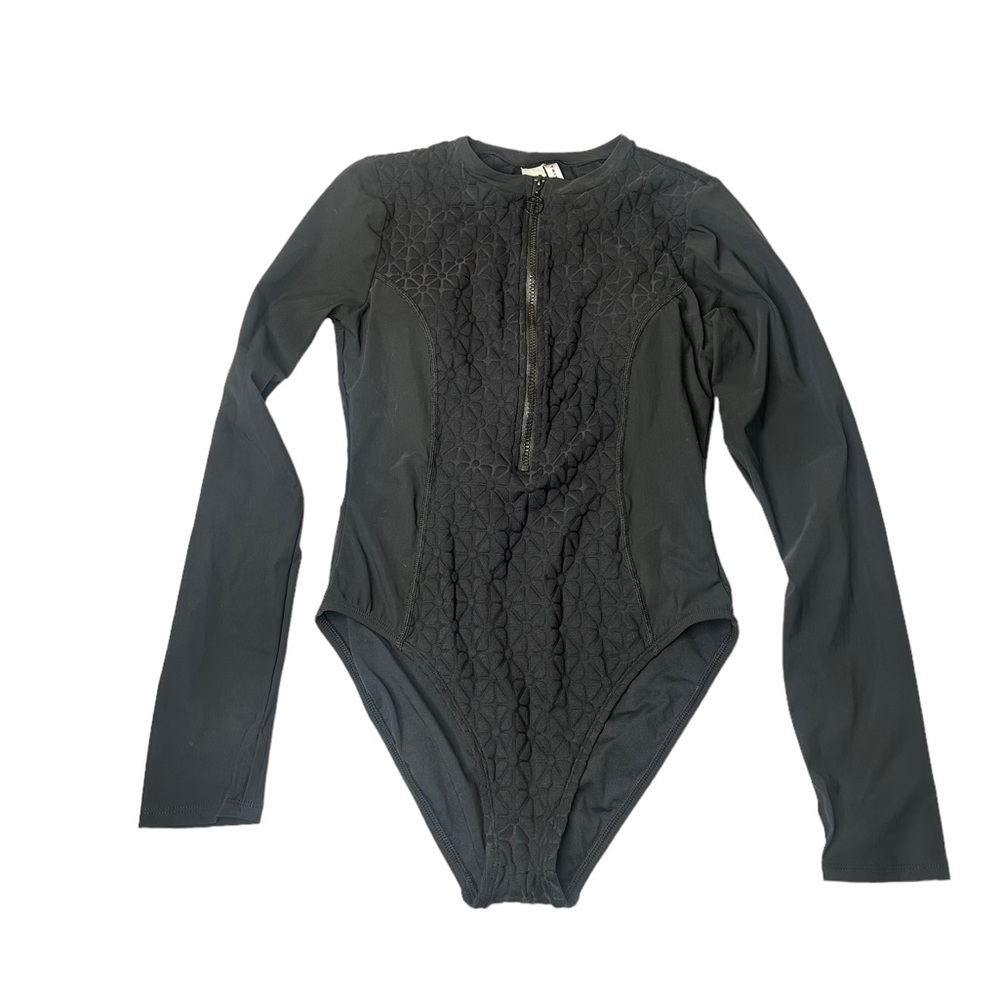 Trina Turk Black Sunshine Jacquard Long Sleeve Swimsuit
